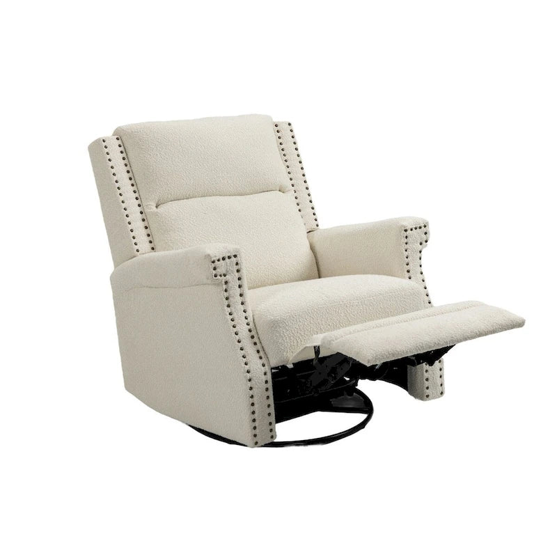 Fauteuil inclinable à bascule pivotant en bouclette avec rotation à 360 degrés et garniture cloutée