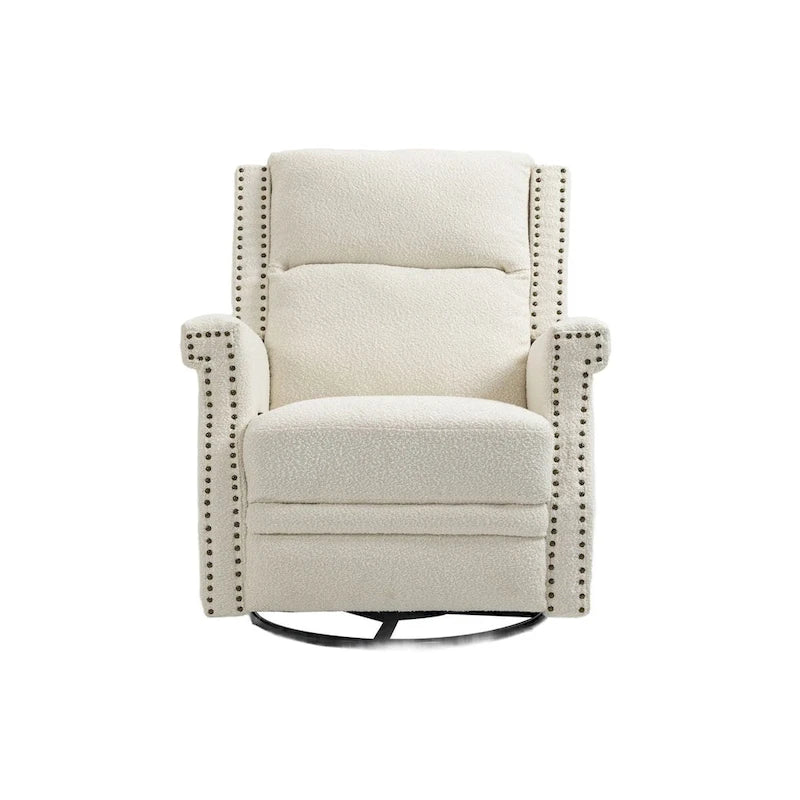 Fauteuil inclinable à bascule pivotant en bouclette avec rotation à 360 degrés et garniture cloutée
