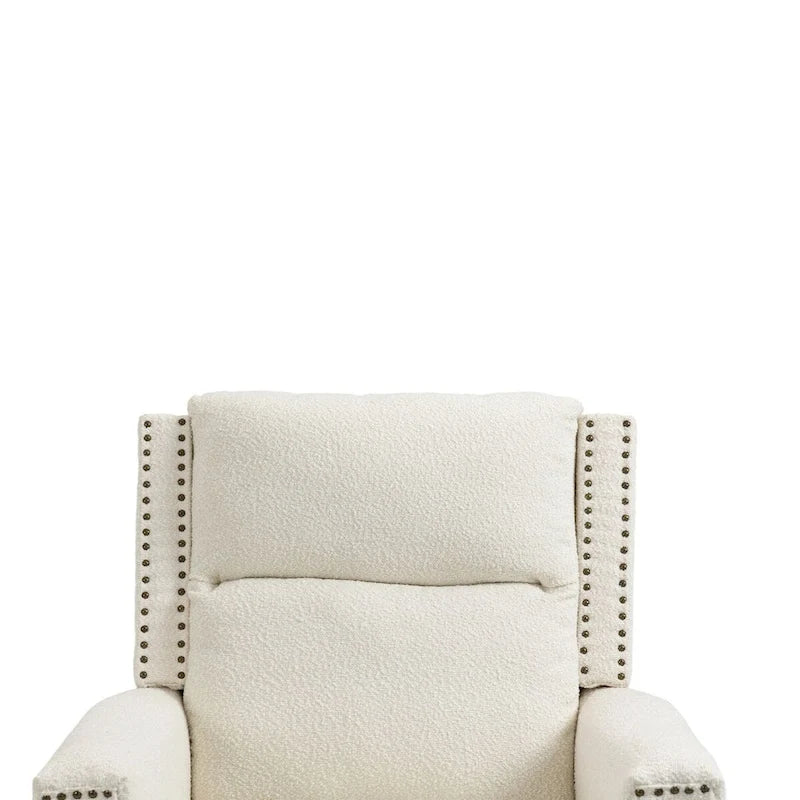 Fauteuil inclinable à bascule pivotant en bouclette avec rotation à 360 degrés et garniture cloutée