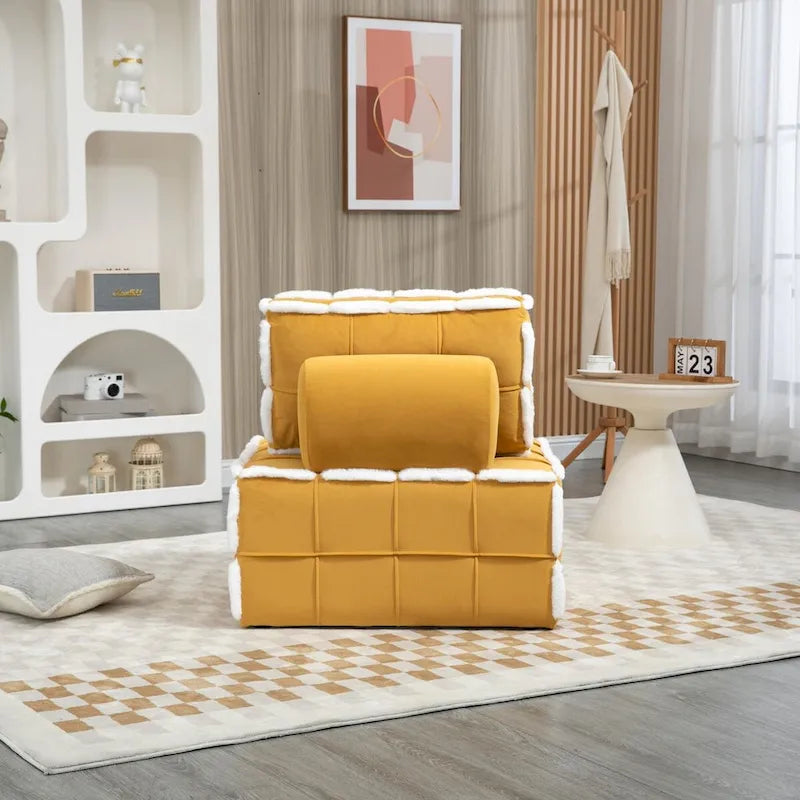 Fauteuil inclinable à bascule pivotant en bouclette avec rotation à 360 degrés et garniture cloutée