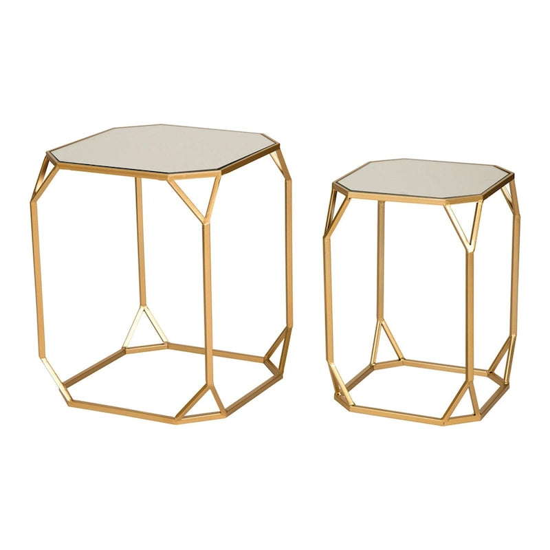 Table d'appoint à cadre en fer et plateau miroir géométrique Or Argent Noir