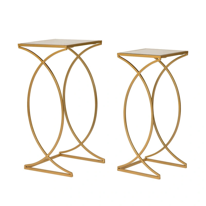Table d'appoint à cadre en fer et plateau miroir géométrique Or Argent Noir