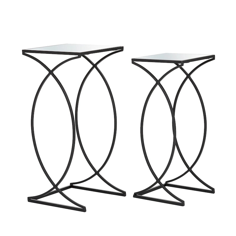 Table d'appoint à cadre en fer et plateau miroir géométrique Or Argent Noir