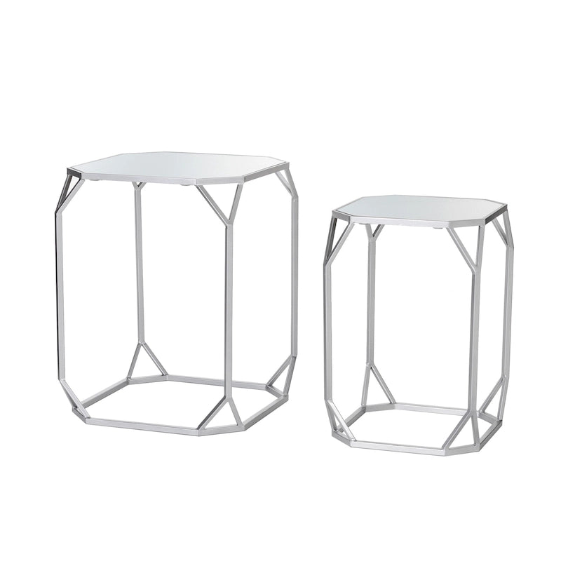 Table d'appoint à cadre en fer et plateau miroir géométrique Or Argent Noir