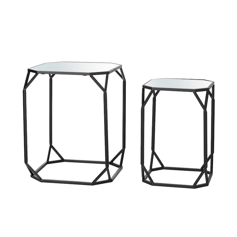 Table d'appoint à cadre en fer et plateau miroir géométrique Or Argent Noir