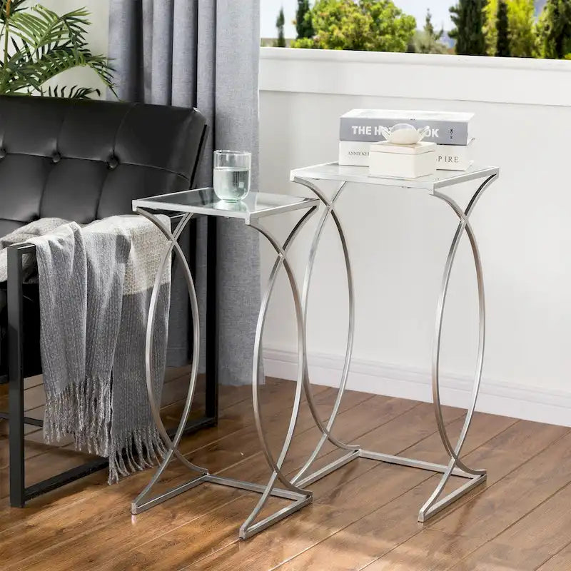 Table d'appoint à cadre en fer et plateau miroir géométrique Or Argent Noir