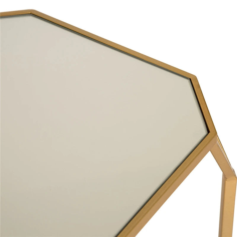 Table d'appoint à cadre en fer et plateau miroir géométrique Or Argent Noir