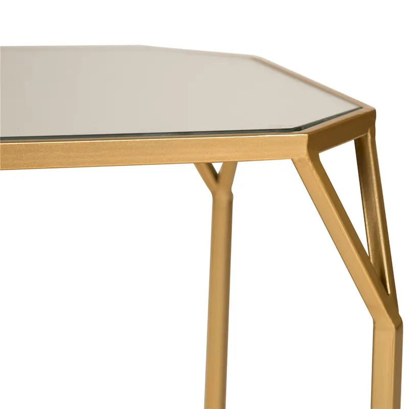 Table d'appoint à cadre en fer et plateau miroir géométrique Or Argent Noir