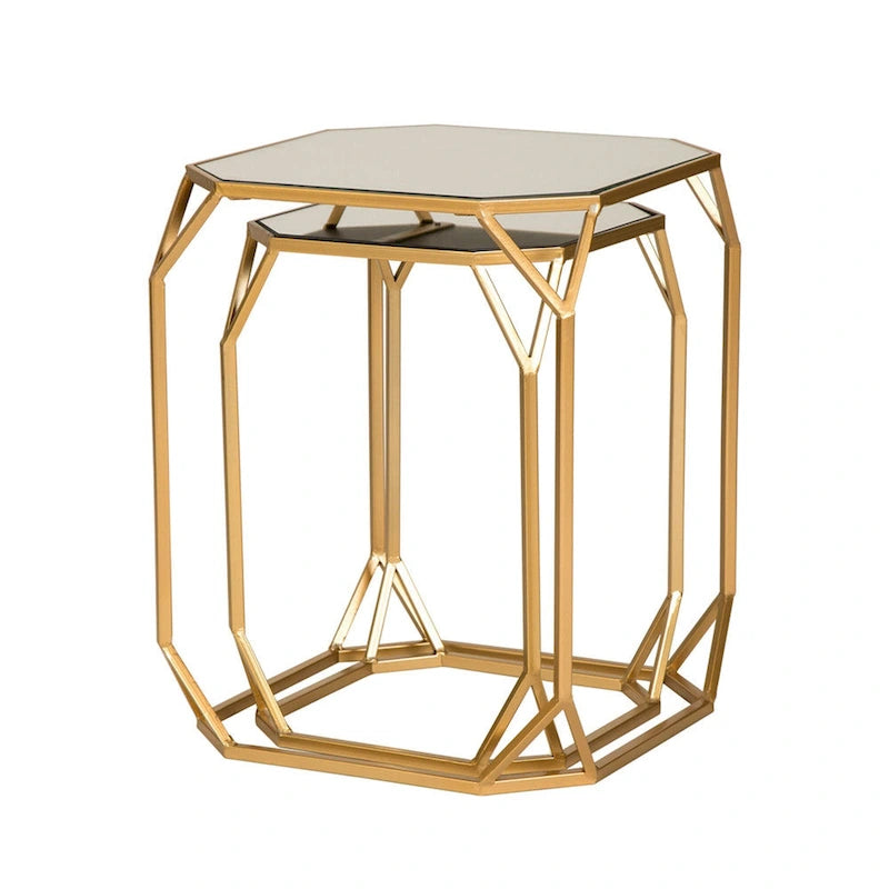 Table d'appoint à cadre en fer et plateau miroir géométrique Or Argent Noir