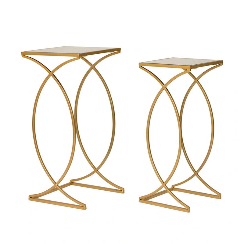 Table d'appoint à cadre en fer et plateau miroir géométrique Or Argent Noir
