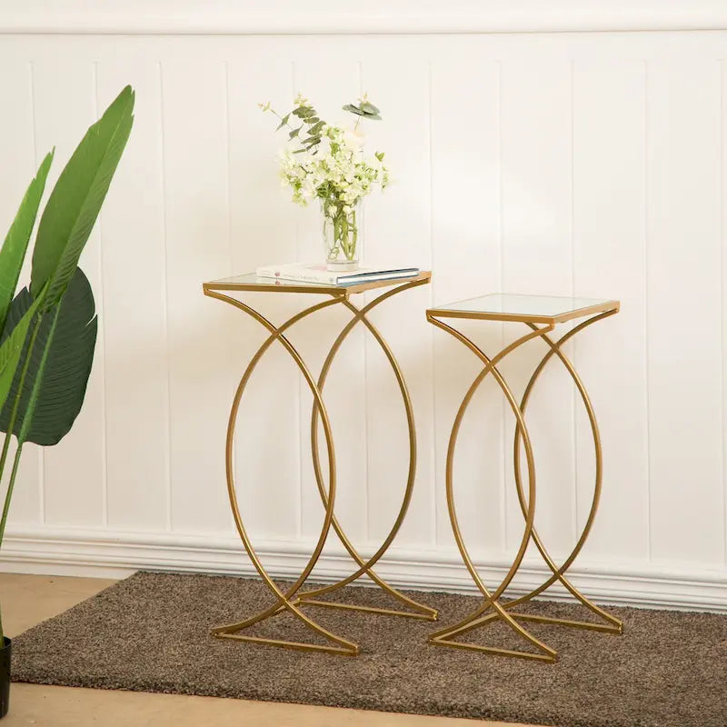 Table d'appoint à cadre en fer et plateau miroir géométrique Or Argent Noir