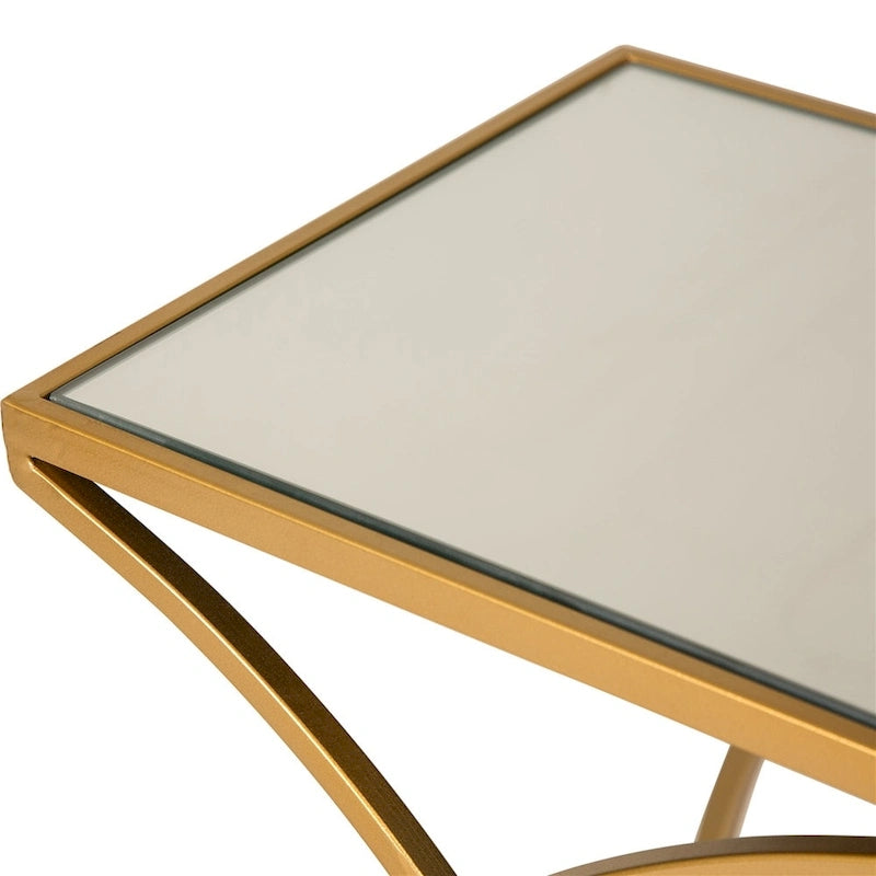 Table d'appoint à cadre en fer et plateau miroir géométrique Or Argent Noir