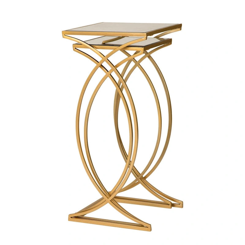 Table d'appoint à cadre en fer et plateau miroir géométrique Or Argent Noir