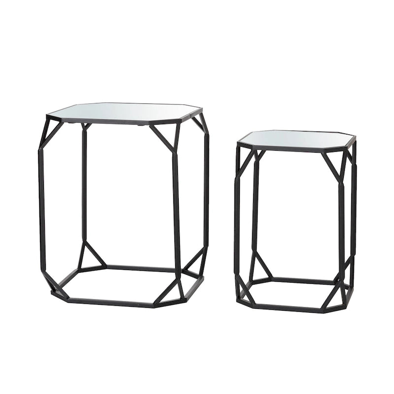 Table d'appoint à cadre en fer et plateau miroir géométrique Or Argent Noir