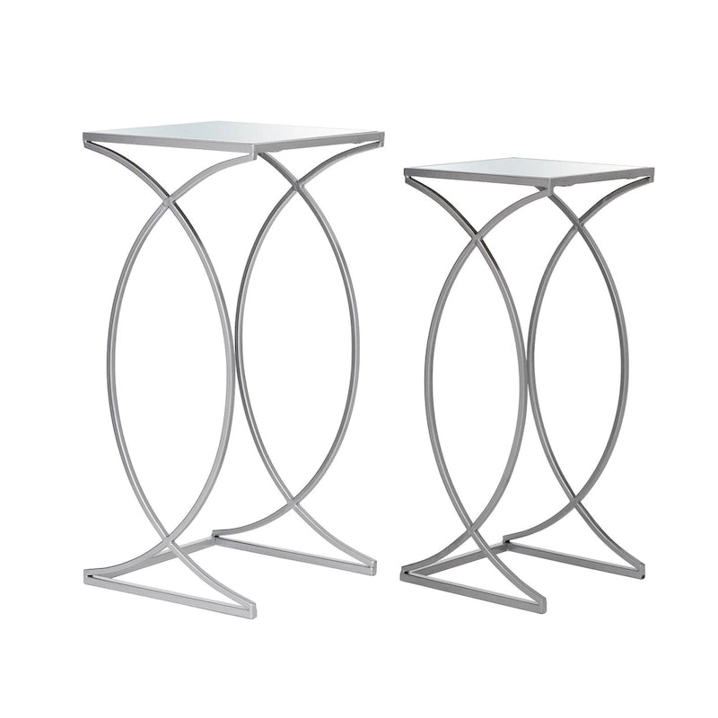 Table d'appoint à cadre en fer et plateau miroir géométrique Or Argent Noir