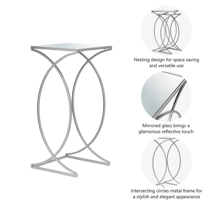 Table d'appoint à cadre en fer et plateau miroir géométrique Or Argent Noir