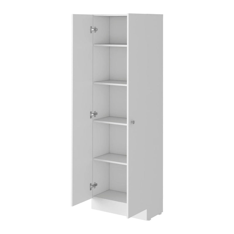 Armoire de rangement haute à double porte avec 5 étagères, finition blanche