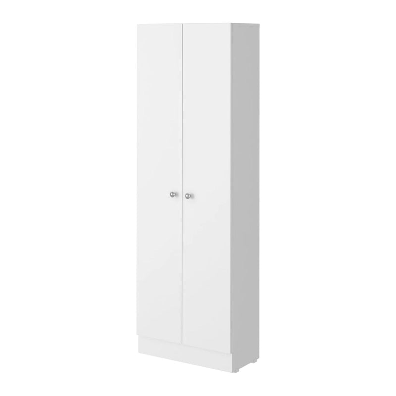 Armoire de rangement haute à double porte avec 5 étagères, finition blanche
