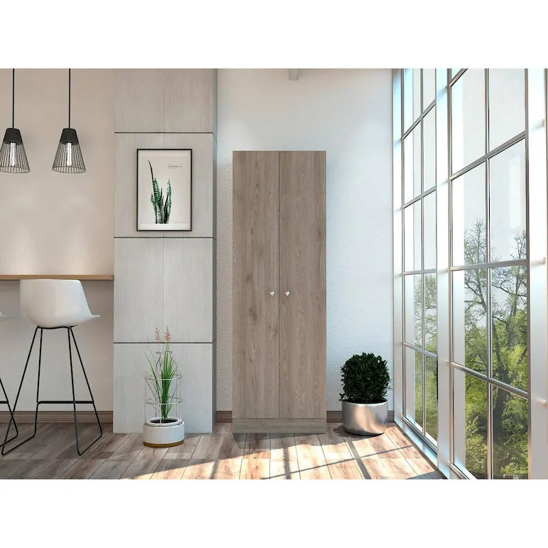 Armoire de rangement haute à double porte avec 5 étagères, finition blanche