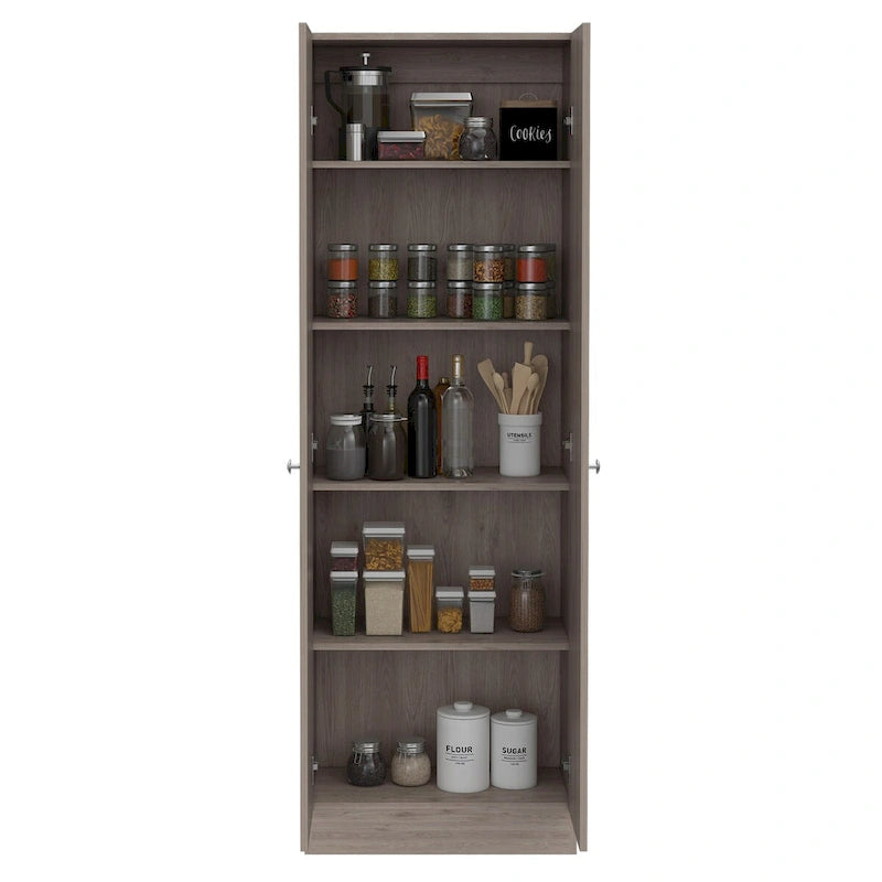 Armoire de rangement haute à double porte avec 5 étagères, finition blanche