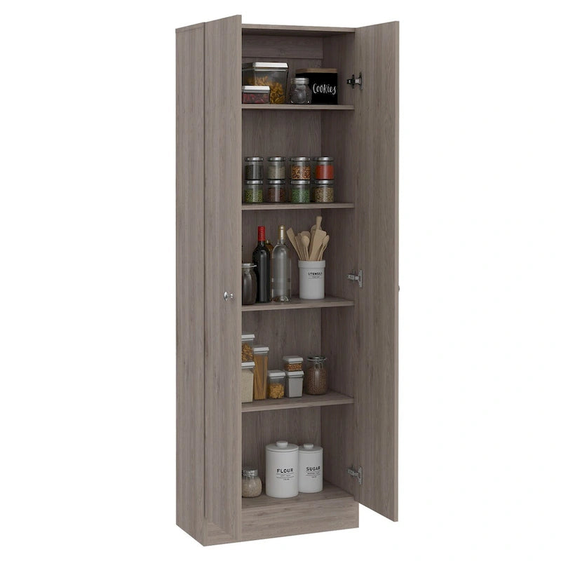 Armoire de rangement haute à double porte avec 5 étagères, finition blanche