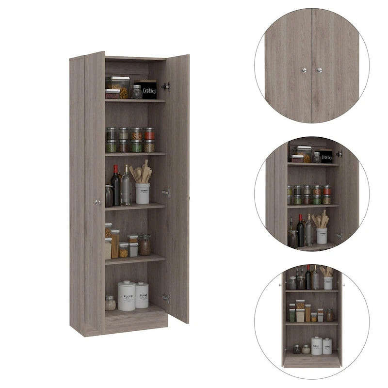 Armoire de rangement haute à double porte avec 5 étagères, finition blanche