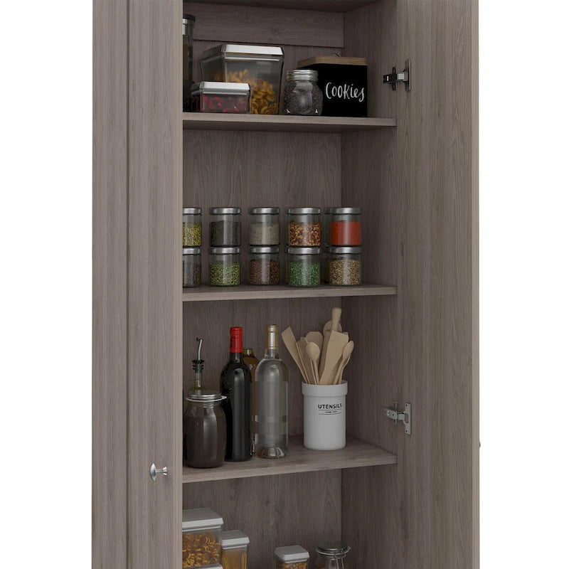 Armoire de rangement haute à double porte avec 5 étagères, finition blanche
