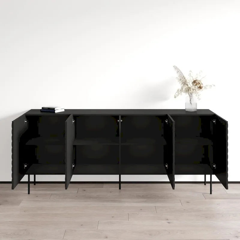 Bahut moderne en bois chevron avec pieds en métal noir chêne blanc
