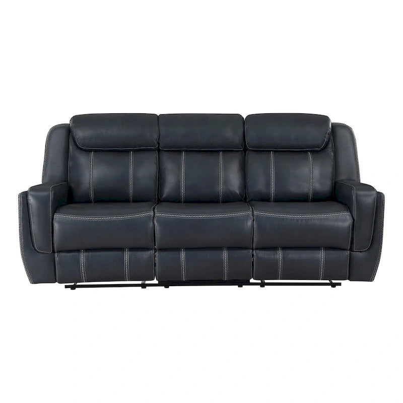 Canapé Inclinable Manuel Double de 86 Pouces en Similicuir Bleu Marine avec Table Rabattable