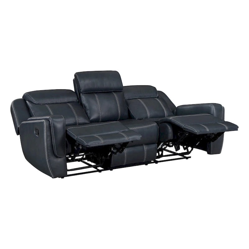 Canapé Inclinable Manuel Double de 86 Pouces en Similicuir Bleu Marine avec Table Rabattable