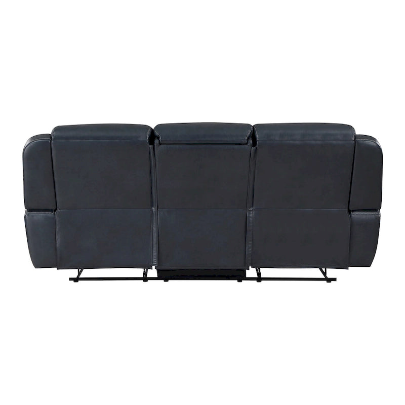 Canapé Inclinable Manuel Double de 86 Pouces en Similicuir Bleu Marine avec Table Rabattable