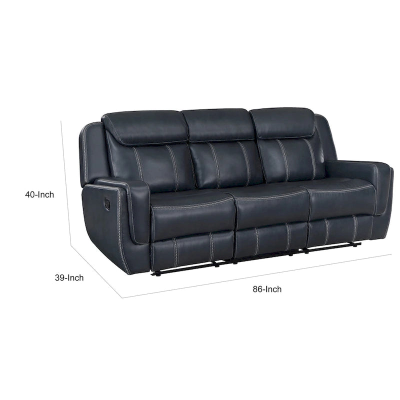 Canapé Inclinable Manuel Double de 86 Pouces en Similicuir Bleu Marine avec Table Rabattable