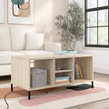 Table basse à étagères ouvertes avec compartiments de rangement, orme naturel et pieds en acier noir