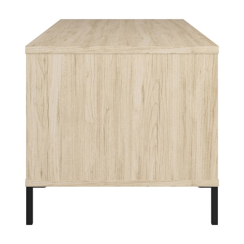 Table basse à étagères ouvertes avec compartiments de rangement, orme naturel et pieds en acier noir