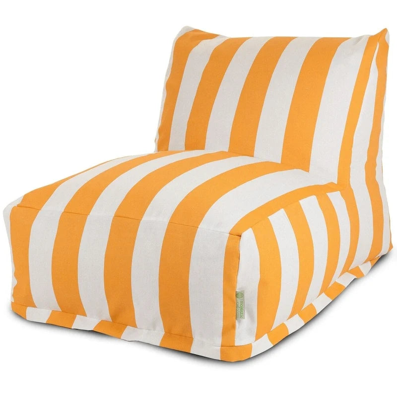 Fauteuil de salon/pouf d'intérieur/extérieur à rayures jaunes, rempli de billes de polystyrène, accent blanc cassé