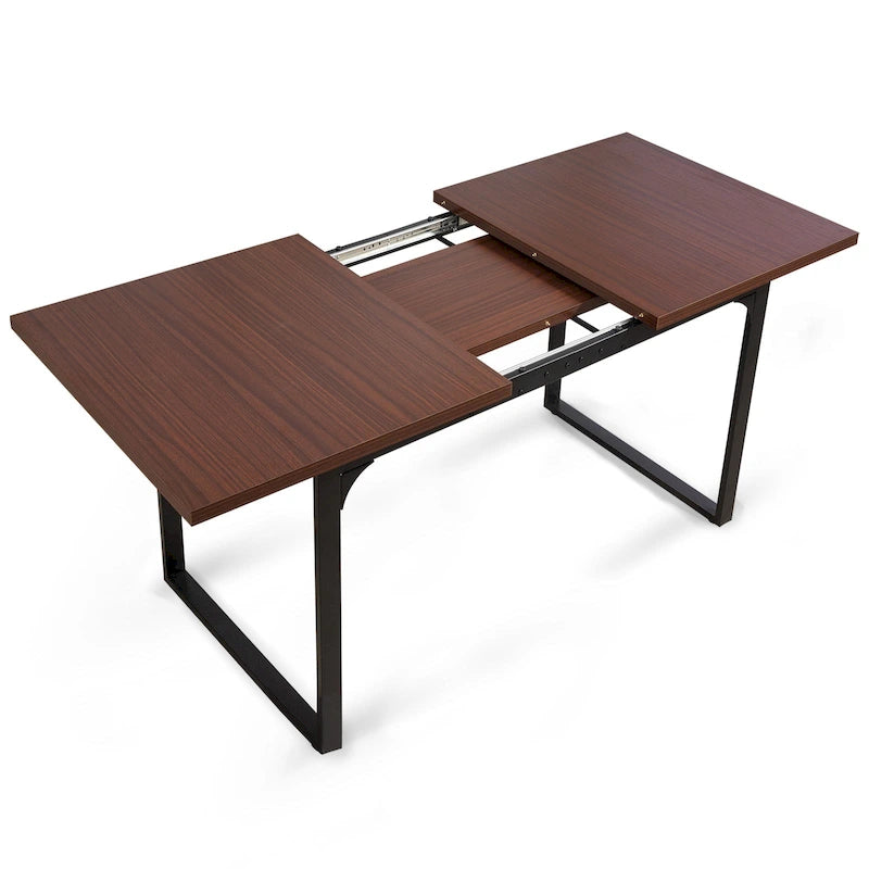 Table à manger rectangulaire en MDF avec cadre métallique noir-marron
