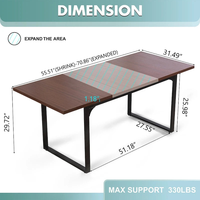 Table à manger rectangulaire en MDF avec cadre métallique noir-marron