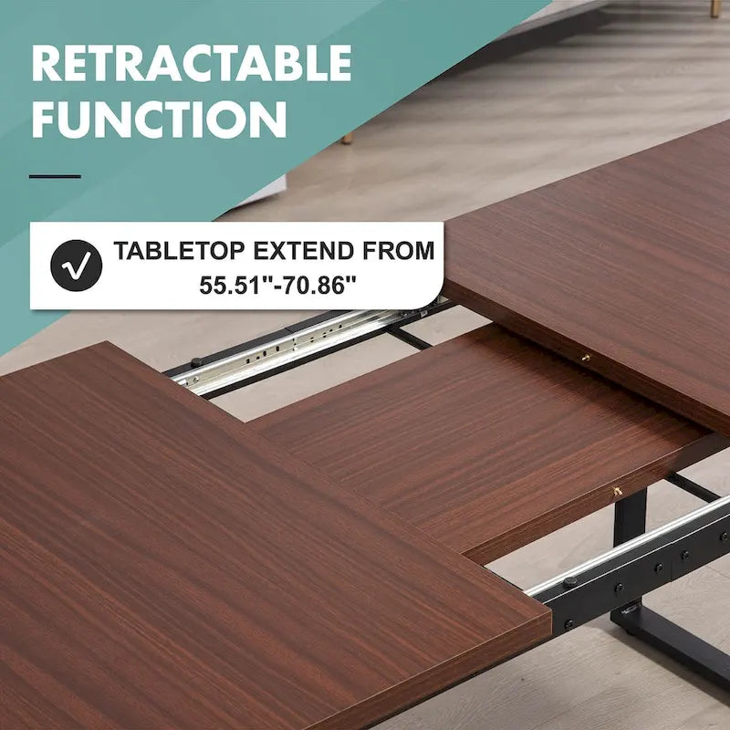 Table à manger rectangulaire en MDF avec cadre métallique noir-marron