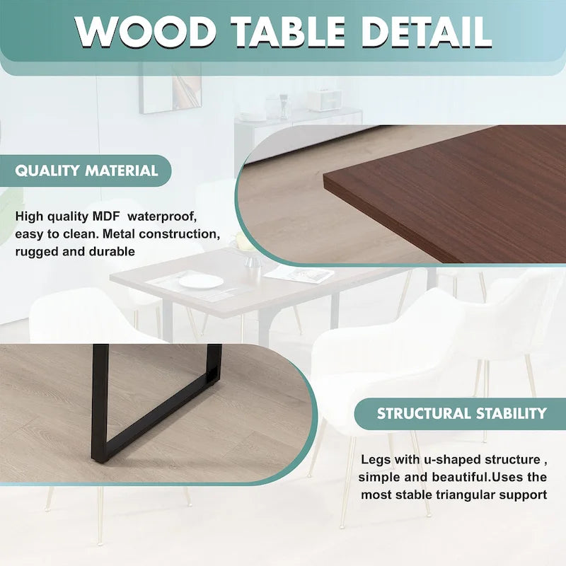 Table à manger rectangulaire en MDF avec cadre métallique noir-marron