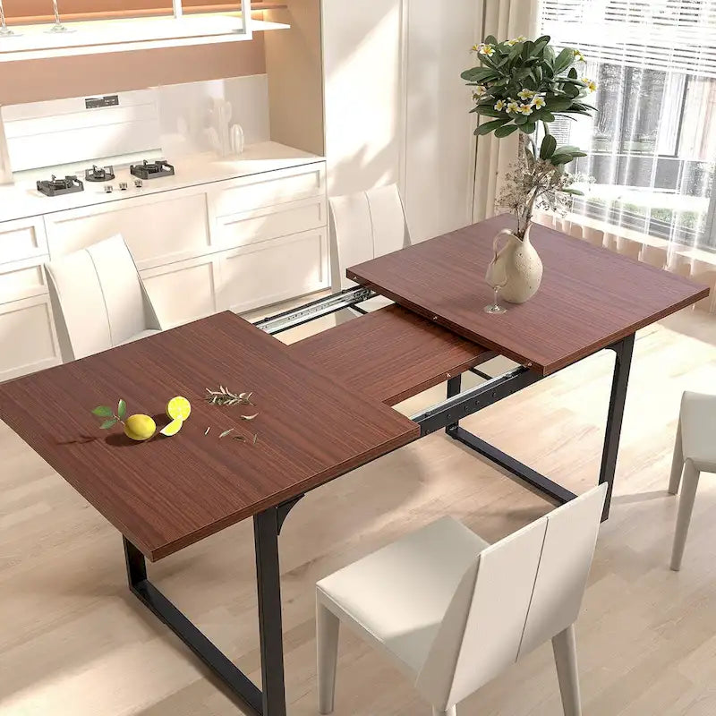 Table à manger rectangulaire en MDF avec cadre métallique noir-marron
