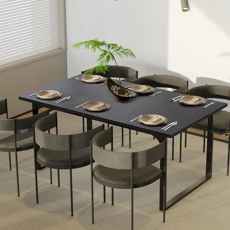 Table à manger rectangulaire en MDF avec cadre métallique noir-marron