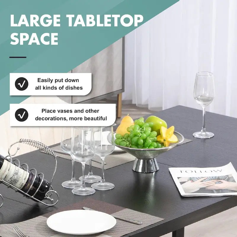 Table à manger rectangulaire en MDF avec cadre métallique noir-marron