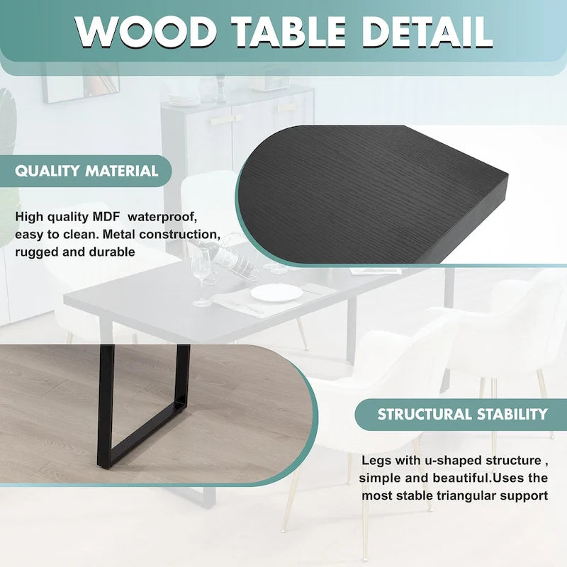 Table à manger rectangulaire en MDF avec cadre métallique noir-marron