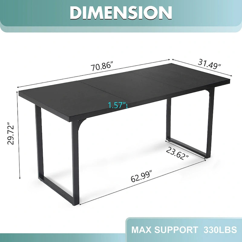 Table à manger rectangulaire en MDF avec cadre métallique noir-marron