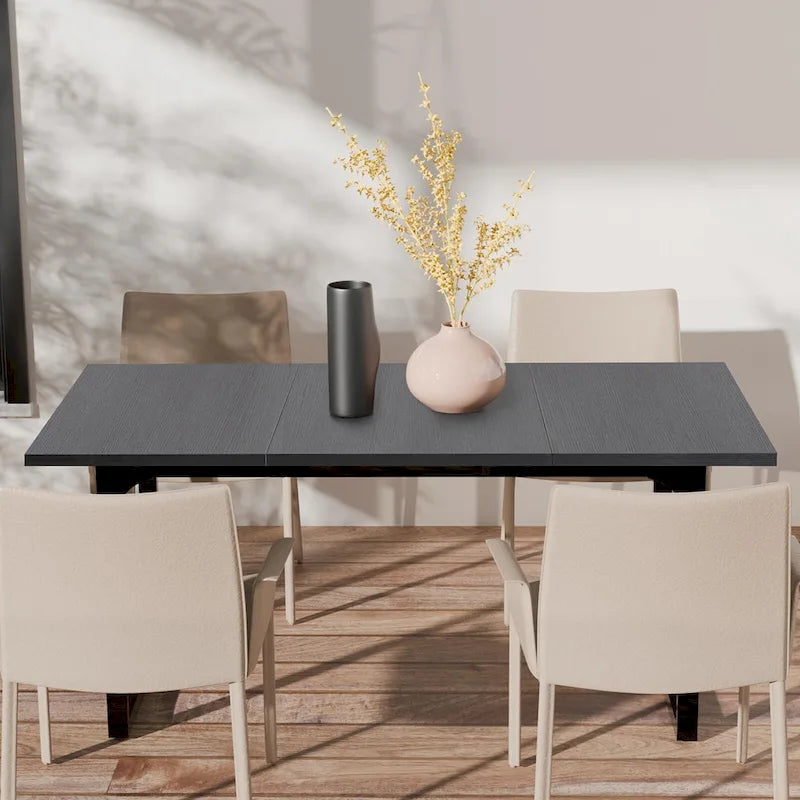 Table à manger rectangulaire en MDF avec cadre métallique noir-marron