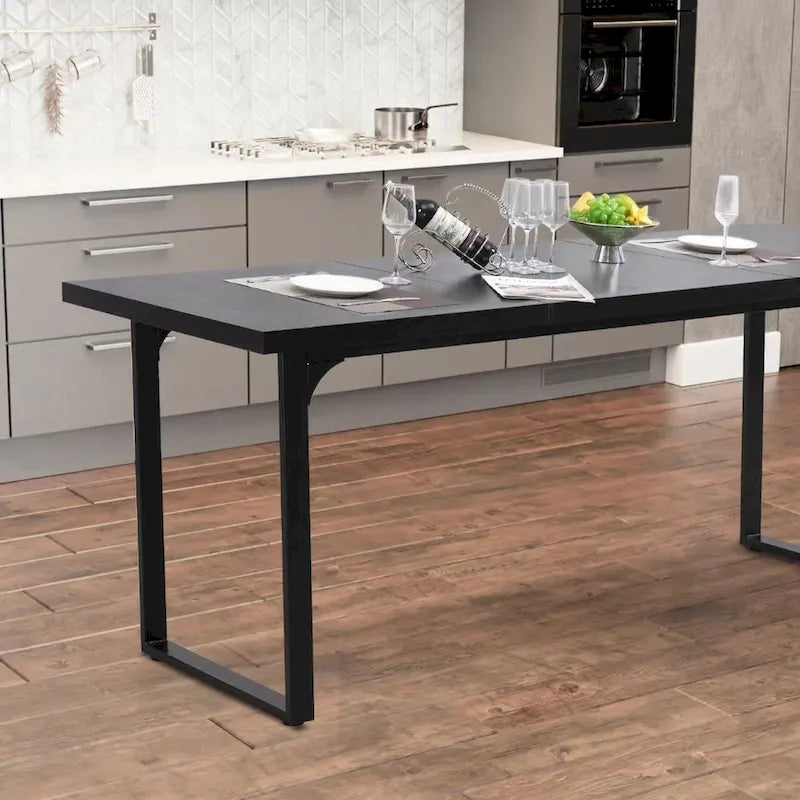 Table à manger rectangulaire en MDF avec cadre métallique noir-marron