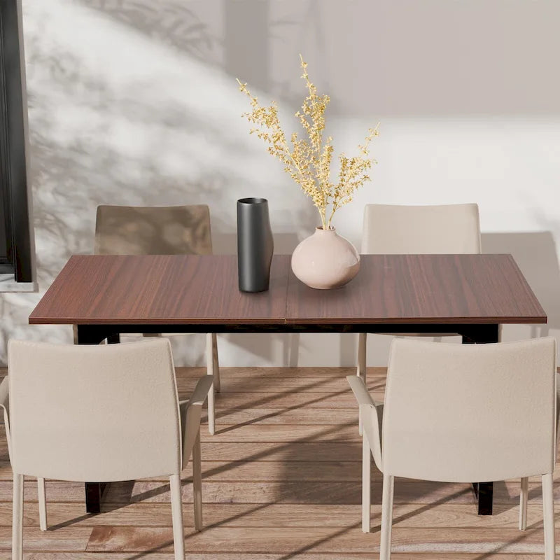 Table à manger rectangulaire en MDF avec cadre métallique noir-marron