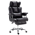 Fauteuil de bureau de direction en cuir à dossier haut avec repose-pieds et soutien lombaire noir