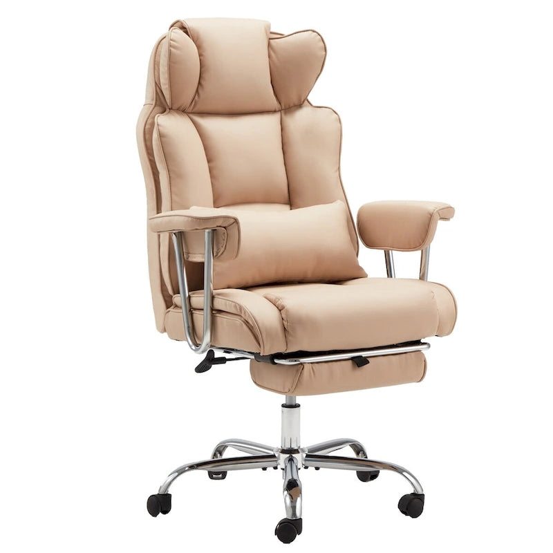 Fauteuil de bureau de direction en cuir à dossier haut avec repose-pieds et soutien lombaire noir
