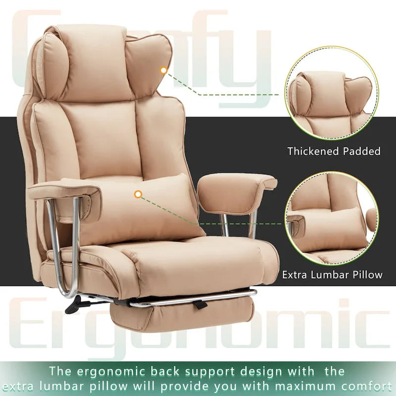 Fauteuil de bureau de direction en cuir à dossier haut avec repose-pieds et soutien lombaire noir